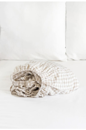 NATURAL GINGHAM LINEN FITTED SHEET