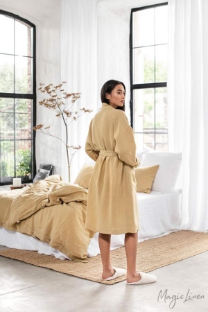 NAISTE LUKSUSLIK LINANE HOMMIKUMANTEL BERMEO BEIGE