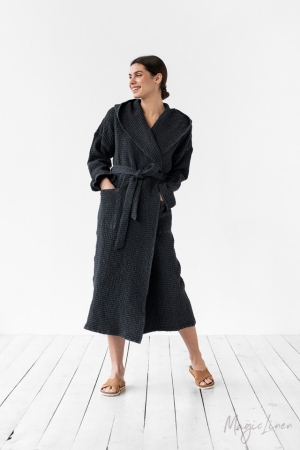 NAISTE LINANE VAHVELKOEGA HOMMIKUMANTEL DARK GRAY
